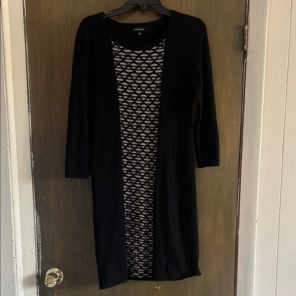 Spense Black and White Sheath Dress Crew Neck Size Small